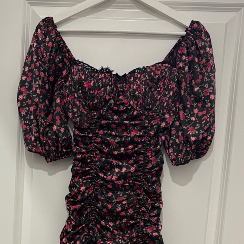 For Love And Lemons Black and Pink Floral Mini Dress